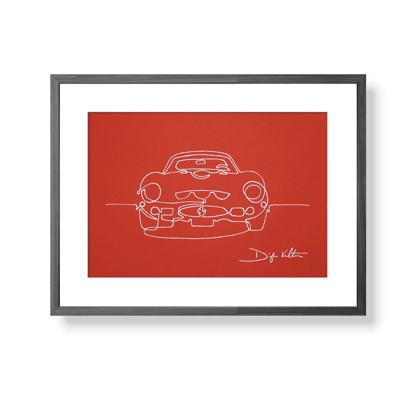 Ferrari 250 GTO - Silver on Red - Single Line Drawing