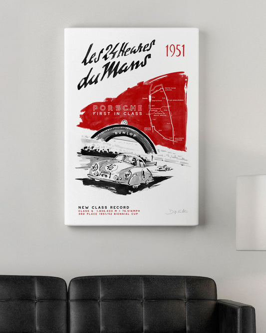 Porsche at LeMans 1951 "Victory" Gallery Wrap Canvas 24x36" Limited Edition of 25